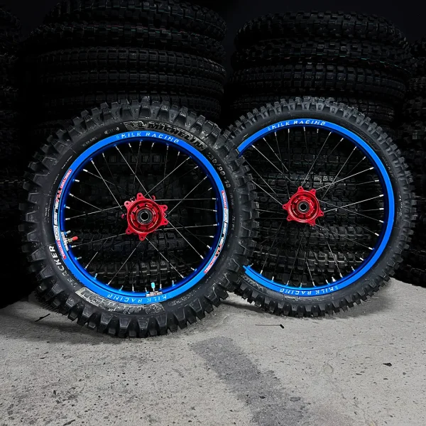The 21&quot; &amp; 18” OFF-ROAD Set is mounted on a Surron Ultra Bee e-bike with OFF-ROAD tires.