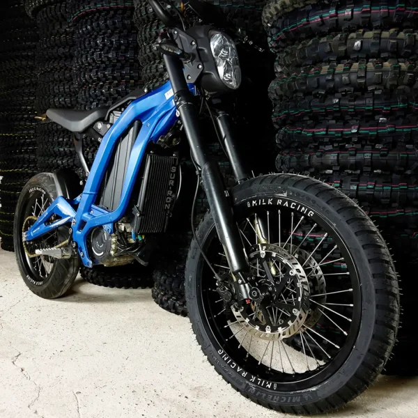 The 16" SuperMoto Set is mounted on a Surron e-bike with ON-ROAD tires.