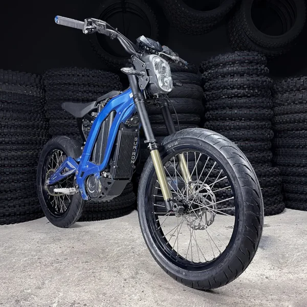 The 18" SuperMoto Set is mounted on a Surron e-bike with ON-ROAD tires.