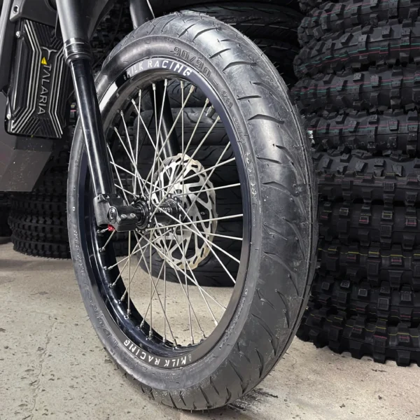 The 18” Supermoto Set is mounted on a Talaria e-bike with OFF-ROAD tires.