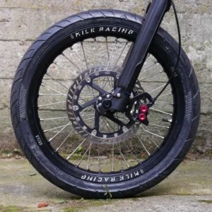The 16” Supermoto Set is mounted on a Surron e-bike with ON-ROAD tires.