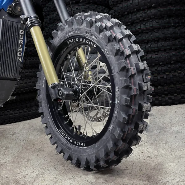The 12” PitBike Set is mounted on a Surron e-bike with OFF-ROAD tires.