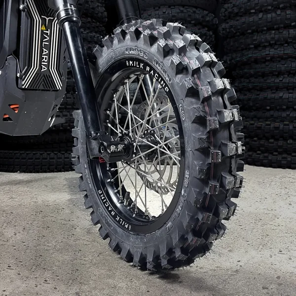 The 12” PitBike Set is mounted on a Talaria e-bike with OFF-ROAD tires.