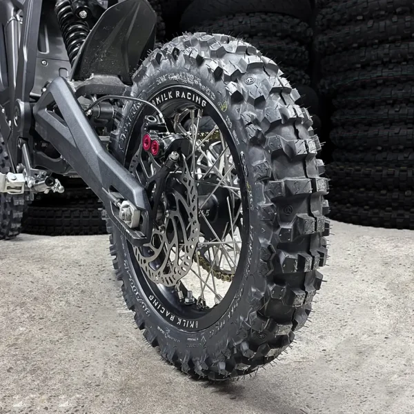 The 14” & 12” PitBike Set is mounted on a Talaria e-bike with OFF-ROAD tires.