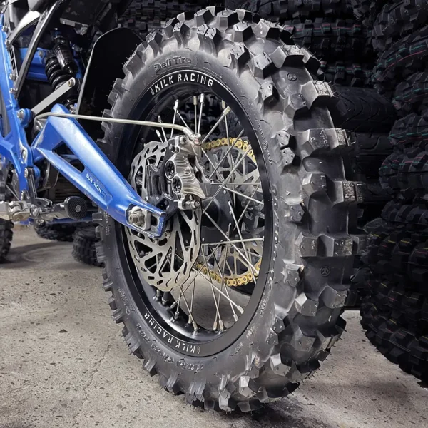 The 16” & 14” PitBike Set is mounted on a Surron e-bike with OFF-ROAD tires.