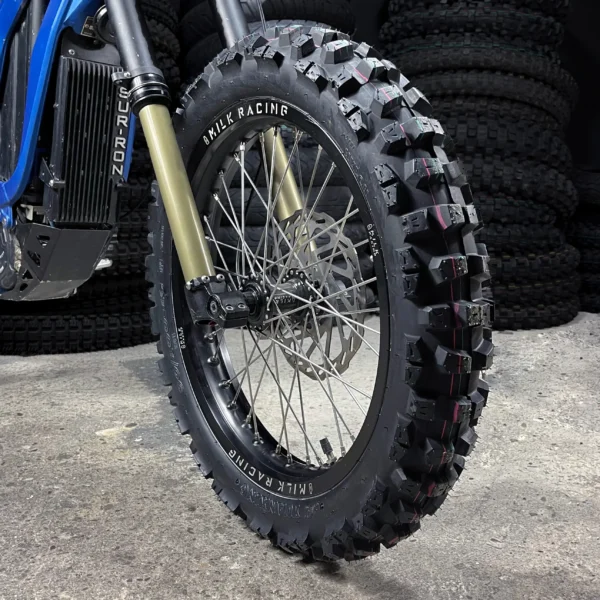 The 16” & 14” PitBike Set is mounted on a Surron e-bike with OFF-ROAD tires.
