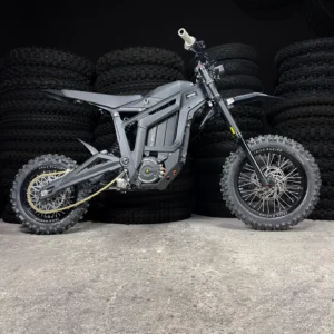 The 14” & 12” PitBike Set is mounted on a Talaria e-bike with OFF-ROAD tires.