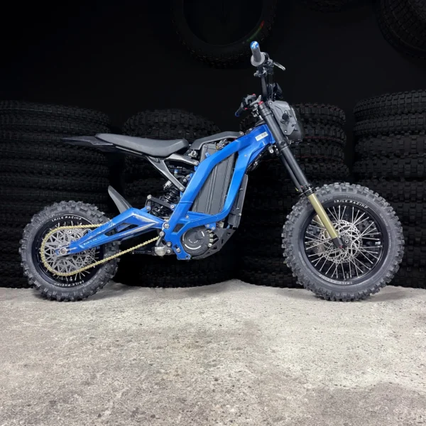 The 14” &amp; 12” PitBike Set is mounted on a Surron e-bike with OFF-ROAD tires.